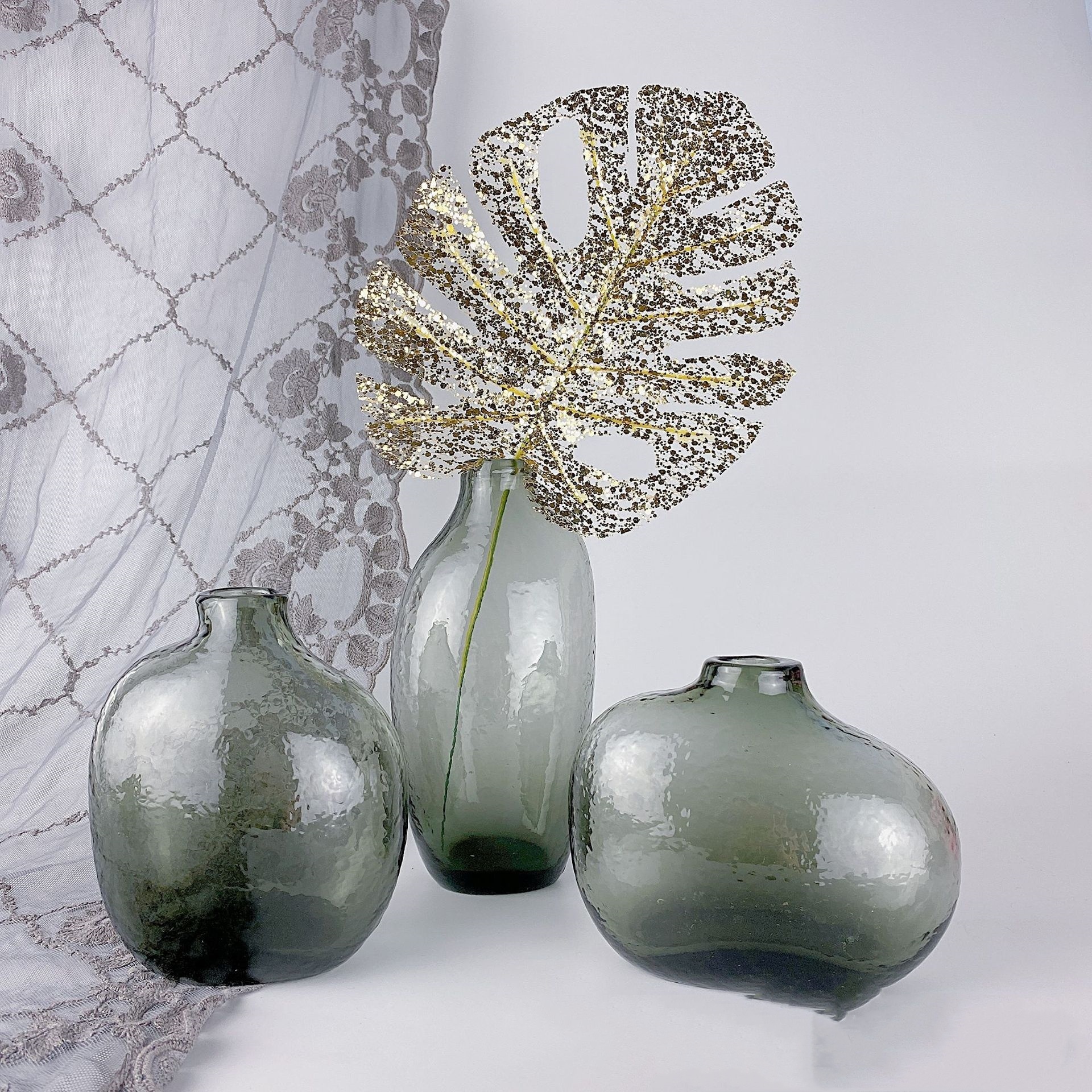 Zen Hammered Pattern Glass Irregular Vase - Image 2
