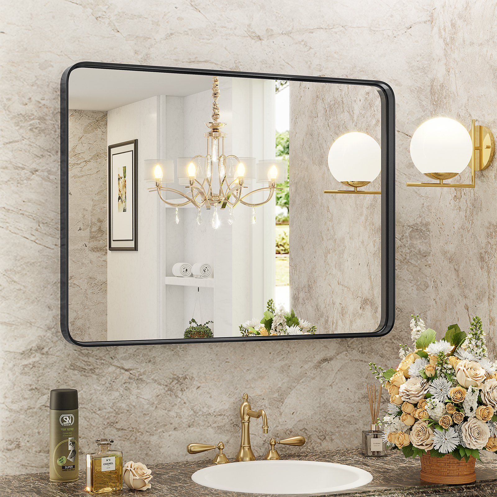 Matte Black Wall Vanity Mirror - Image 4