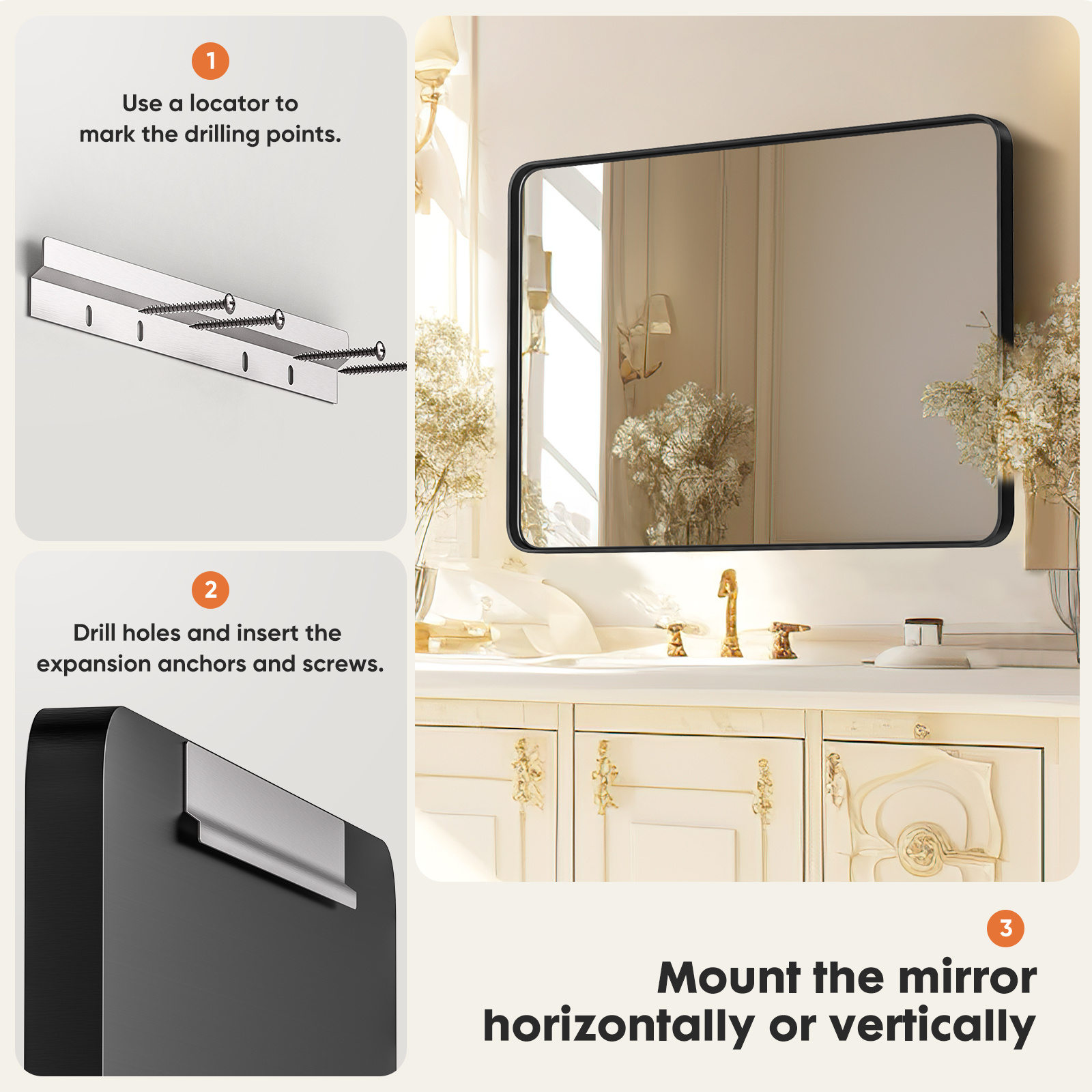Matte Black Wall Vanity Mirror - Image 6