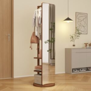 Rubber Wood Full-Length Mirror with Stand
