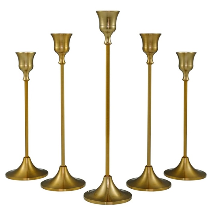 Vintage European Gold Candle Holder Set - Image 3