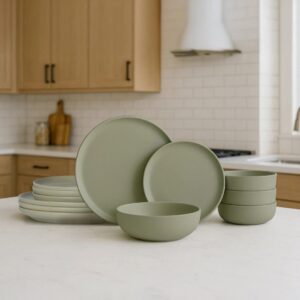 Luxury Matte Green Stoneware Dinnerware Set